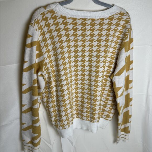Skies Are Blue Brand Women’s Gold White Houndstooth Knit Pullover Sweater Sz L - Picture 5 of 9